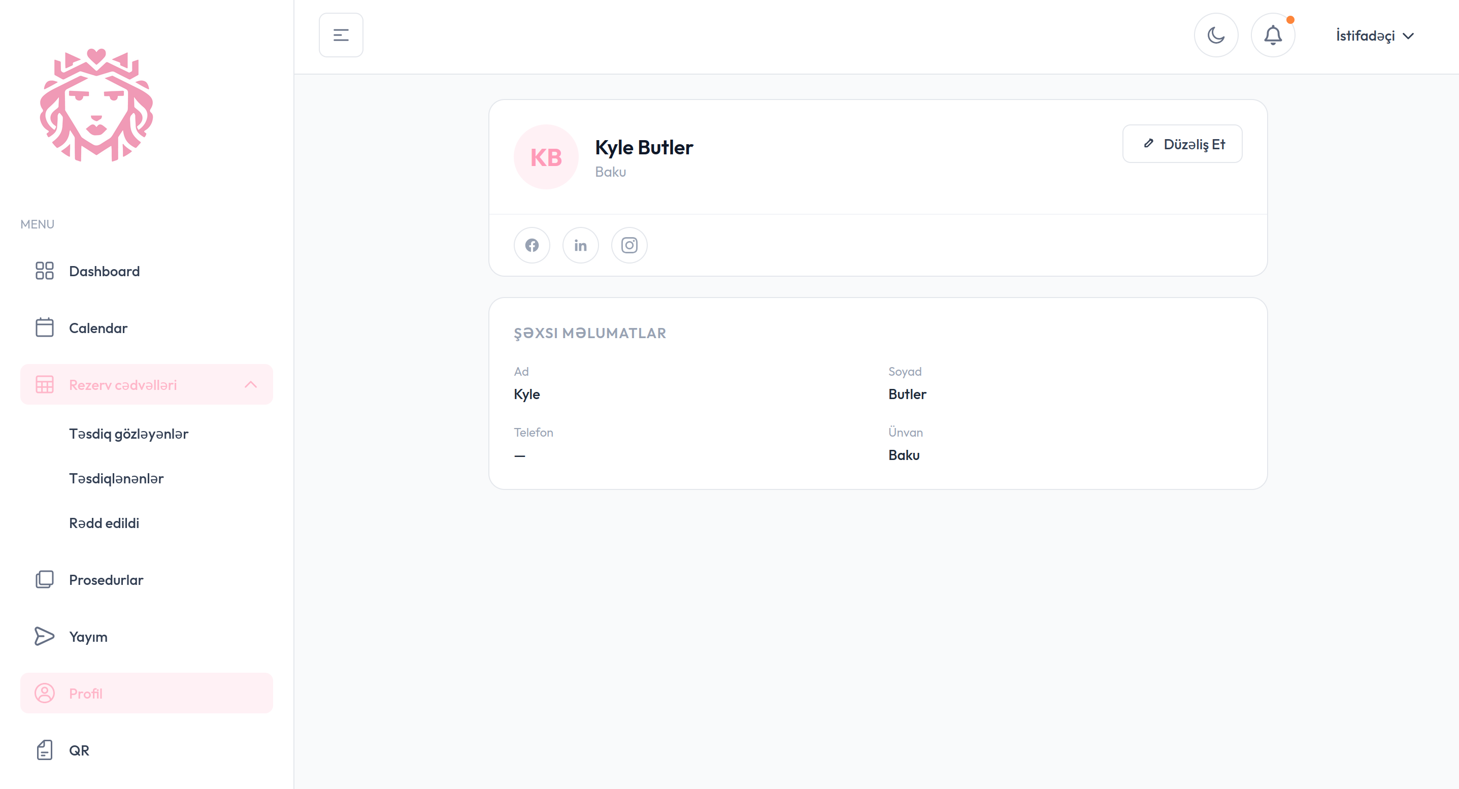 İstifadəçi profil səhifəsi